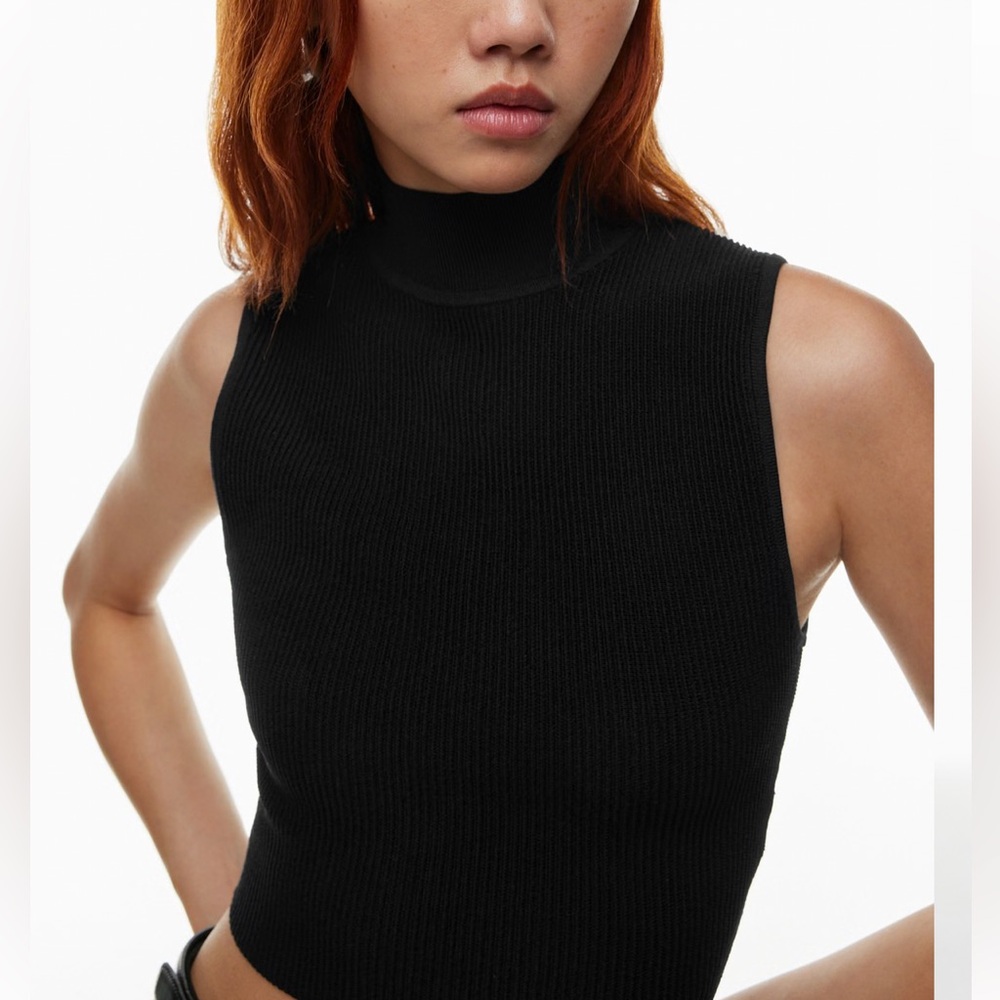 ARITZIA NWT Babaton Contour Mockneck Sleeveless Crop Top in Black Size M